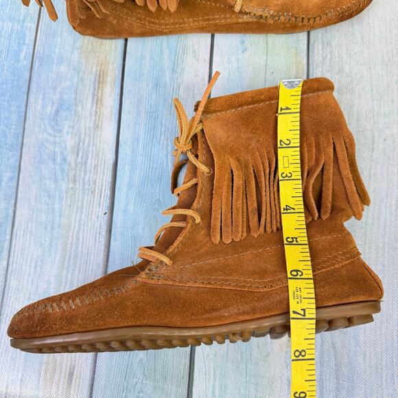 Minnetonka Tramper Ankle Boots Size 7 Leather Suede Lace Up Fringe Vintage Boho - Picture 7 of 8